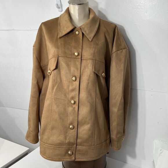 Mauve Vegan Suede Trucker Jacket Womens XL Honey Caramel Gold Buttons - Picture 5 of 16